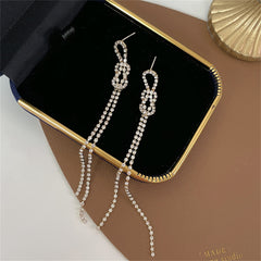 Cubic Zirconia & 18K Gold-Plated Bow Tassel Drop Earrings