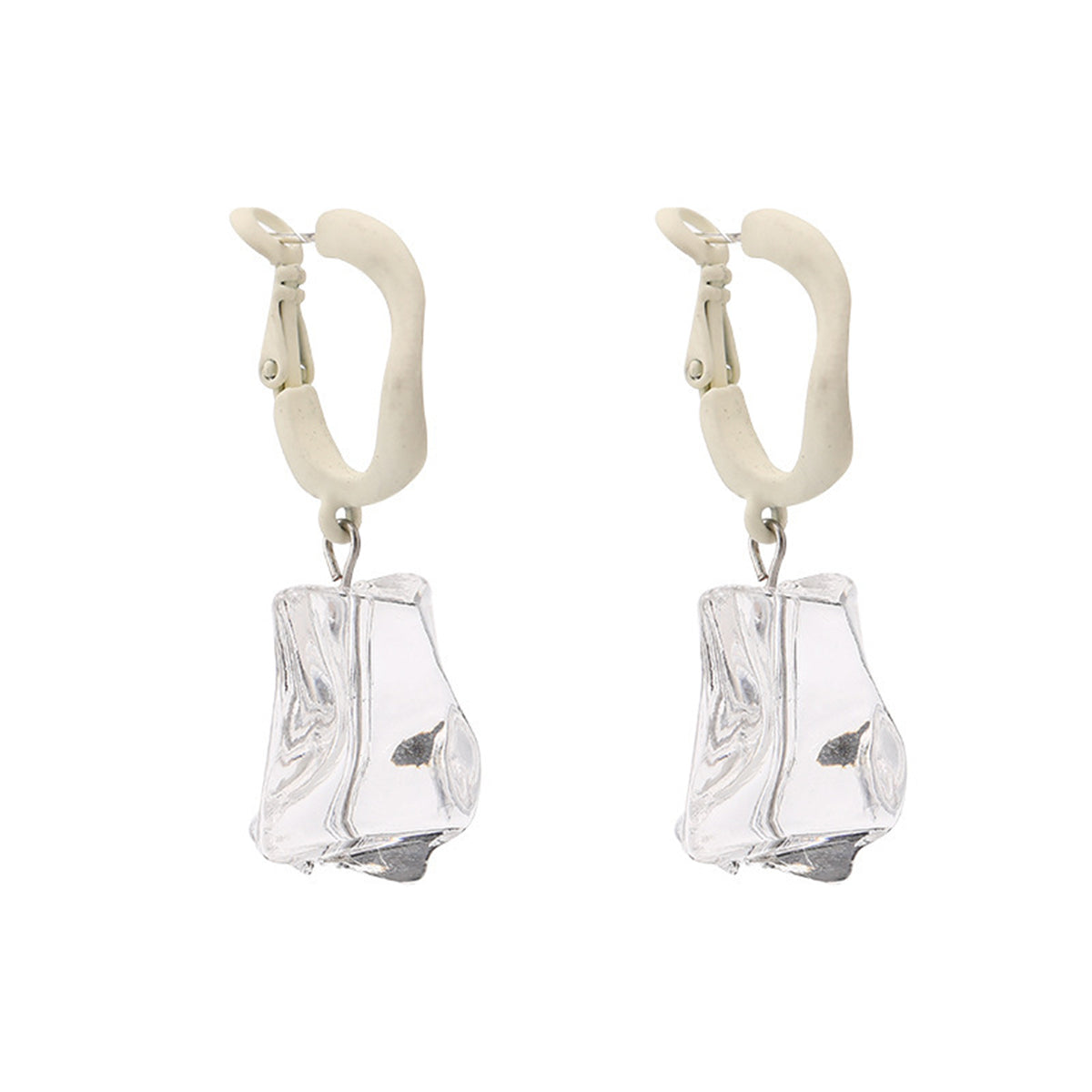 Clear Resin and Enamel and Silver-Plated Ice Cube Drop Earrings, silver drop earrings for women, front view