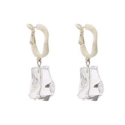 Clear Resin and Enamel and Silver-Plated Ice Cube Drop Earrings, silver drop earrings for women, front view