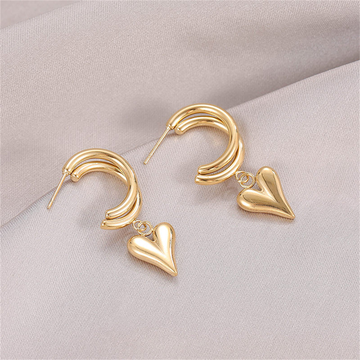 18K Gold-Plated Heart Hoop Drop Earrings
