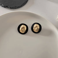 Black Enamel & 18k Gold-Plated Hammered Round Stud Earrings