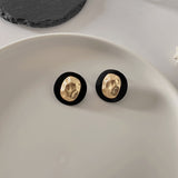 Black Enamel & 18k Gold-Plated Hammered Round Stud Earrings