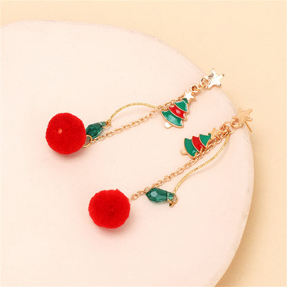 Crystal and Enamel 18K Gold-Plated Star and Tree Pom-Pom Drop Earrings, gold drop earrings for women, side view