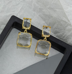 Crystal & 18K Gold-Plated Square Drop Earrings
