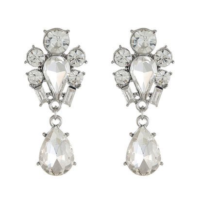 Crystal and Cubic Zirconia Silver-Plated Pear Drop Earrings, silver drop earrings for women, everyday style, front view