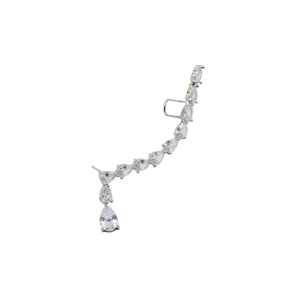 Crystal & Silver-Plated Pear-Cut Ear Climber
