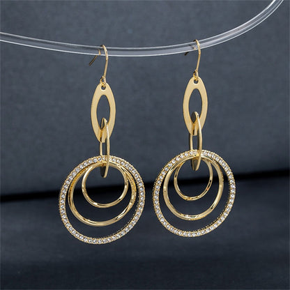 Cubic Zirconia and 18K Gold-Plated Pav¨¦ Stacked Circle Trio Drop Earrings, gold drop earrings for women, side view