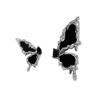 Black Crystal & Enamel Silver-Plated Butterfly Mismatched Stud Earrings