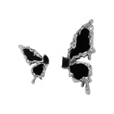 Black Crystal & Enamel Silver-Plated Butterfly Mismatched Stud Earrings