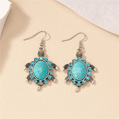 Blue Cubic Zirconia & Turquoise Sea Turtle Drop Earrings