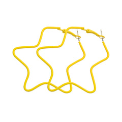 Yellow Enamel & Silver-Plated Star Hoop Earrings