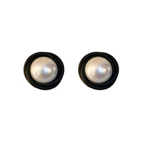Pearl & Black Acrylic Round Stud Earrings