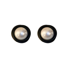 Pearl & Black Acrylic Round Stud Earrings