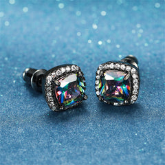 Colored Princess Crystal & Rhodium-Plated Halo Stud Earrings