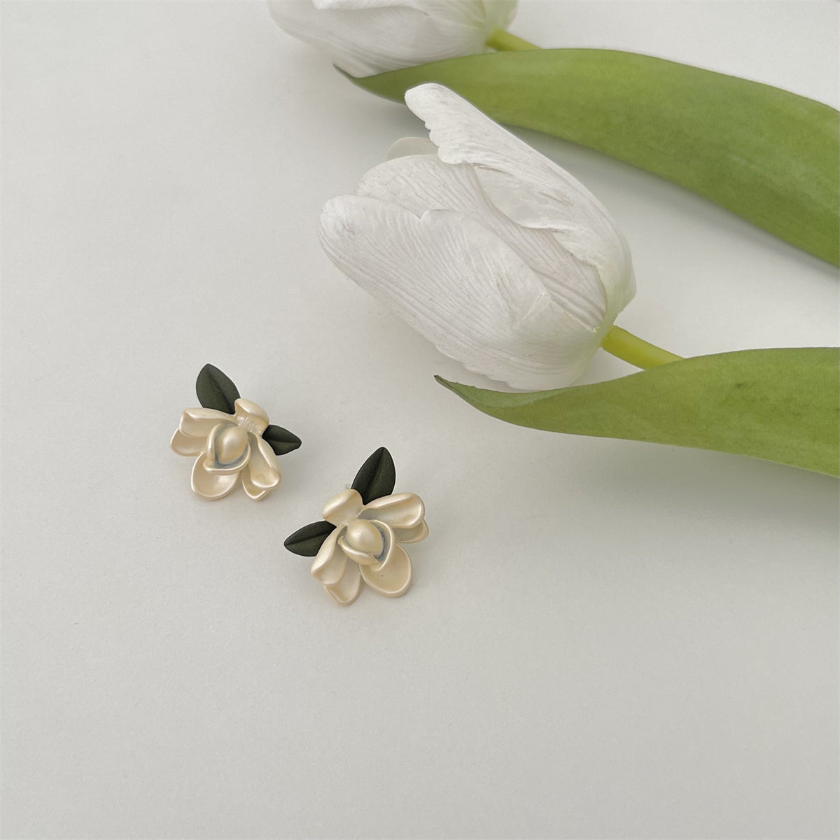 Pink Enamel and Silver-Plated Flower Stud Earrings, silver stud earrings for women, botanical inspired, lifestyle look