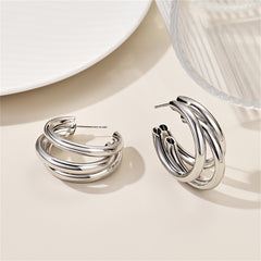 Silver-Plated Layered Half-Hoop Earrings