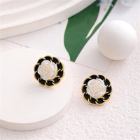 White & Black Camellia Stud Earrings