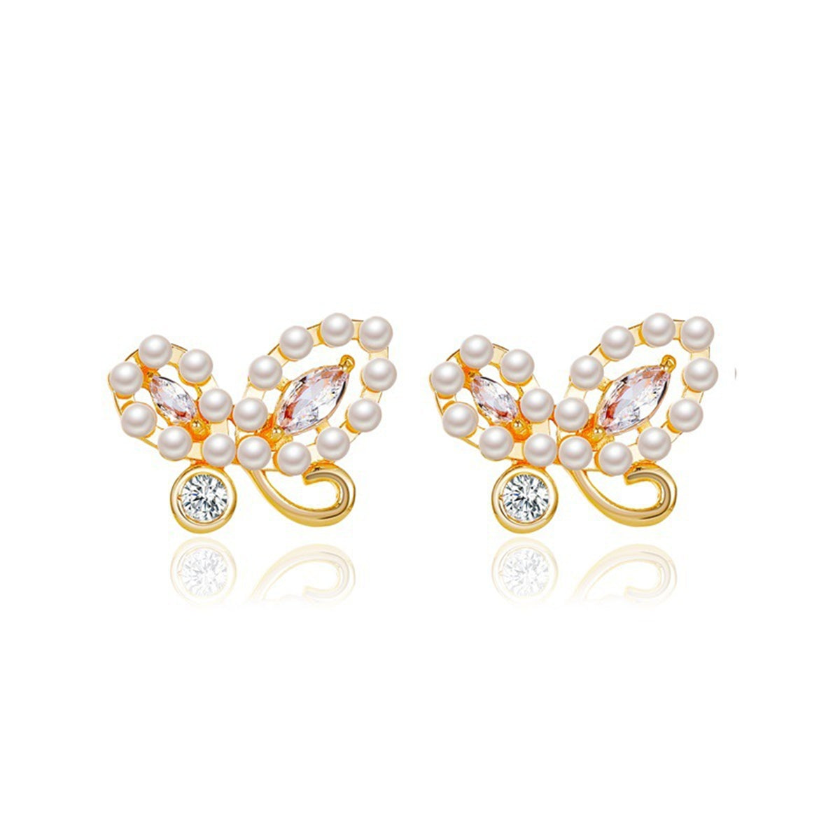 Pearl & Cubic Zirconia Embellished Butterfly Stud Earrings