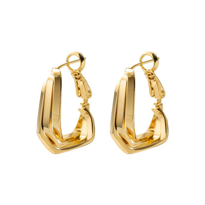 18K Gold-Plated Stacked Geometric Huggie Earrings, gold huggie earrings, everyday style, front view