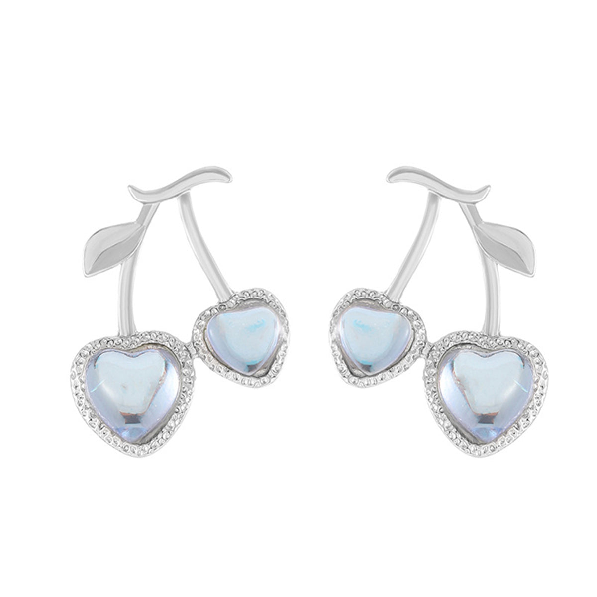 Blue Quartz and Silver-Plated Cherry Heart Stud Earrings, silver stud earrings for women, lifestyle look