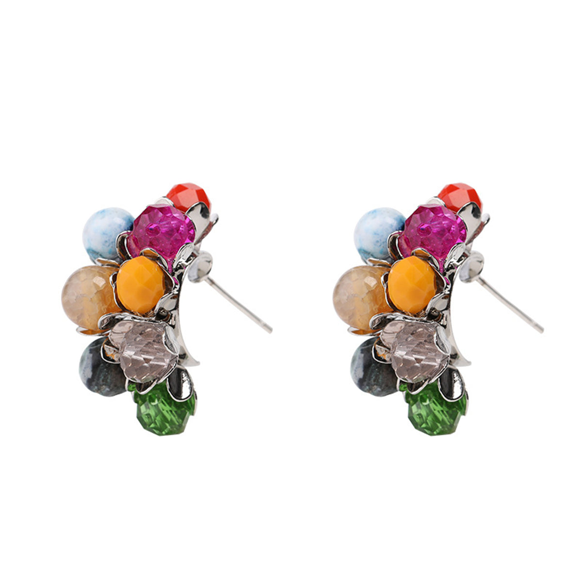 Blue & Yellow Multicolor Floral Bead Stud Earrings