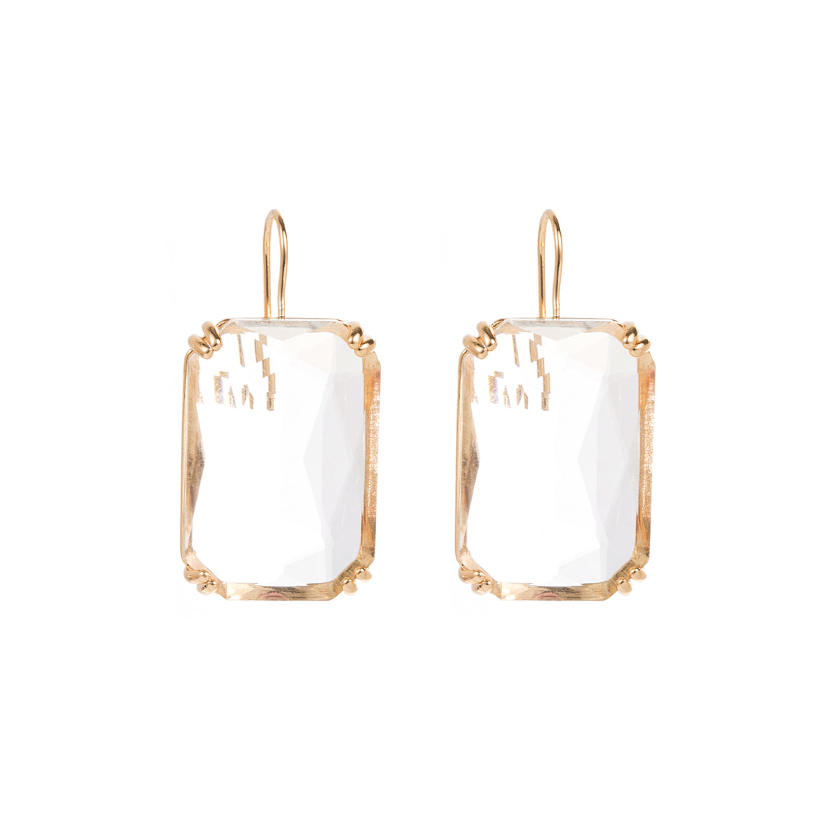 Pink Crystal and 18K Gold-Plated Rectangle Huggie Earrings, gold huggie earrings, vintage-inspired design, side view