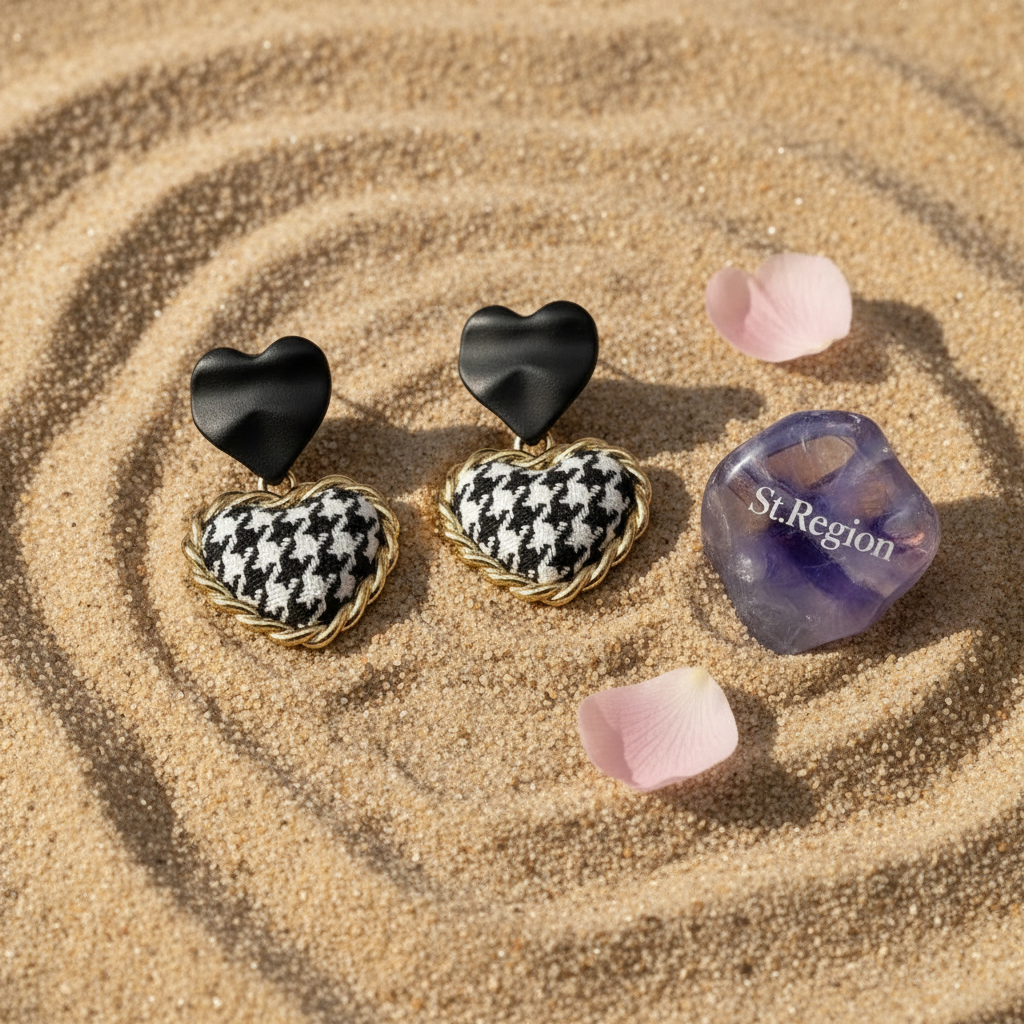 Black Enamel & Polyster 18K Gold-Plated Checkboard Heart Drop Earrings - Street Region