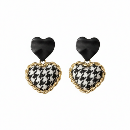 Black Enamel & Polyster 18K Gold-Plated Checkboard Heart Drop Earrings - Street Region