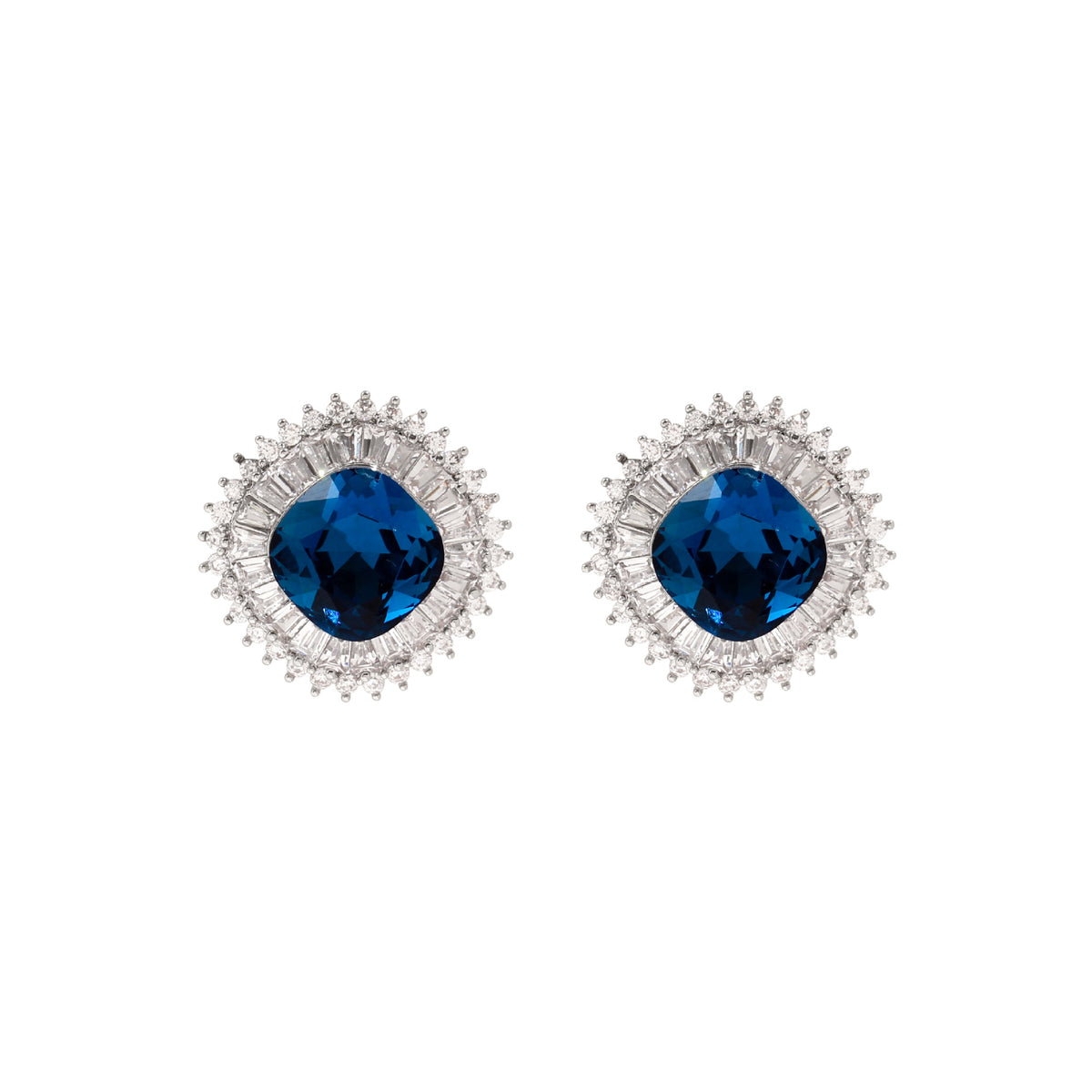 Blue Crystal and Cubic Zirconia Square Hola Stud Earrings, stud earrings for women, everyday style, styled look