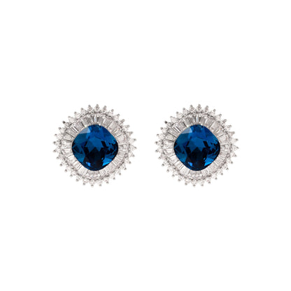 Blue Crystal and Cubic Zirconia Square Hola Stud Earrings, stud earrings for women, everyday style, styled look