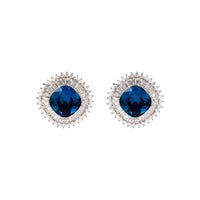 Blue Crystal & Cubic Zirconia Square Hola Stud Earrings