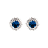 Blue Crystal & Cubic Zirconia Square Hola Stud Earrings