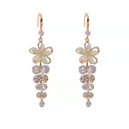 Cat's Eye and Cubic Zirconia Flower Cascading Drop Earrings, drop earrings for women, elegant gift for her, lifestyle look