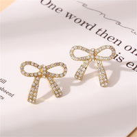Cubic Zirconia & 18k Gold-Plated Bow Stud Earring