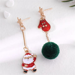 Red Enamel & 18K Gold-Plated Pom-Pom Santa & Mitten Mismatched Drop Earrings