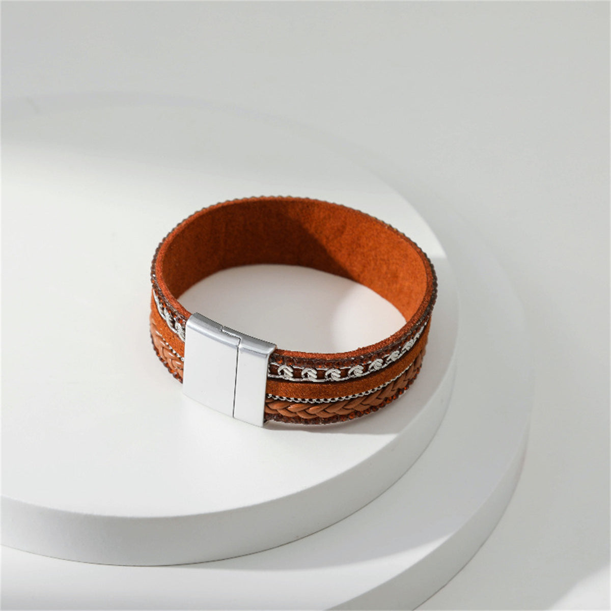 Brown Polystyrene and Cubic Zirconia Silver-Plated Curb-Chain Bracelet, silver bracelet for women, lifestyle look