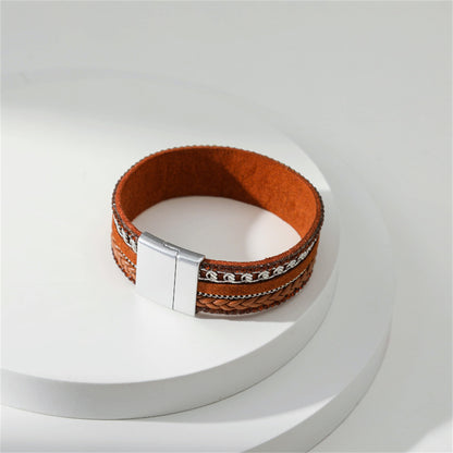 Brown Polystyrene and Cubic Zirconia Silver-Plated Curb-Chain Bracelet, silver bracelet for women, lifestyle look
