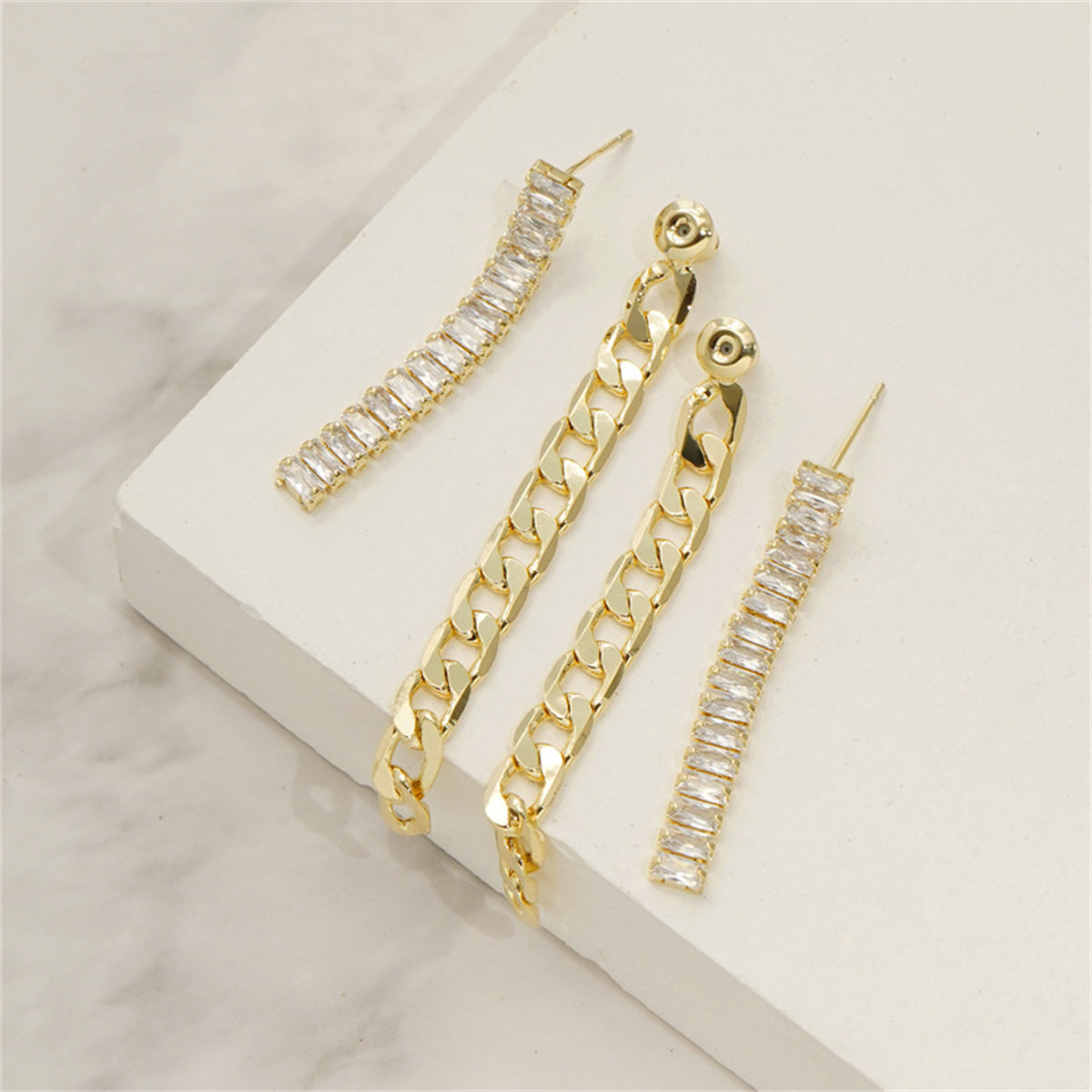 Crystal and 18K Gold-Plated Wheat Chain Ear Jackets, gold drop earrings for women, vintage-inspired design, styled look