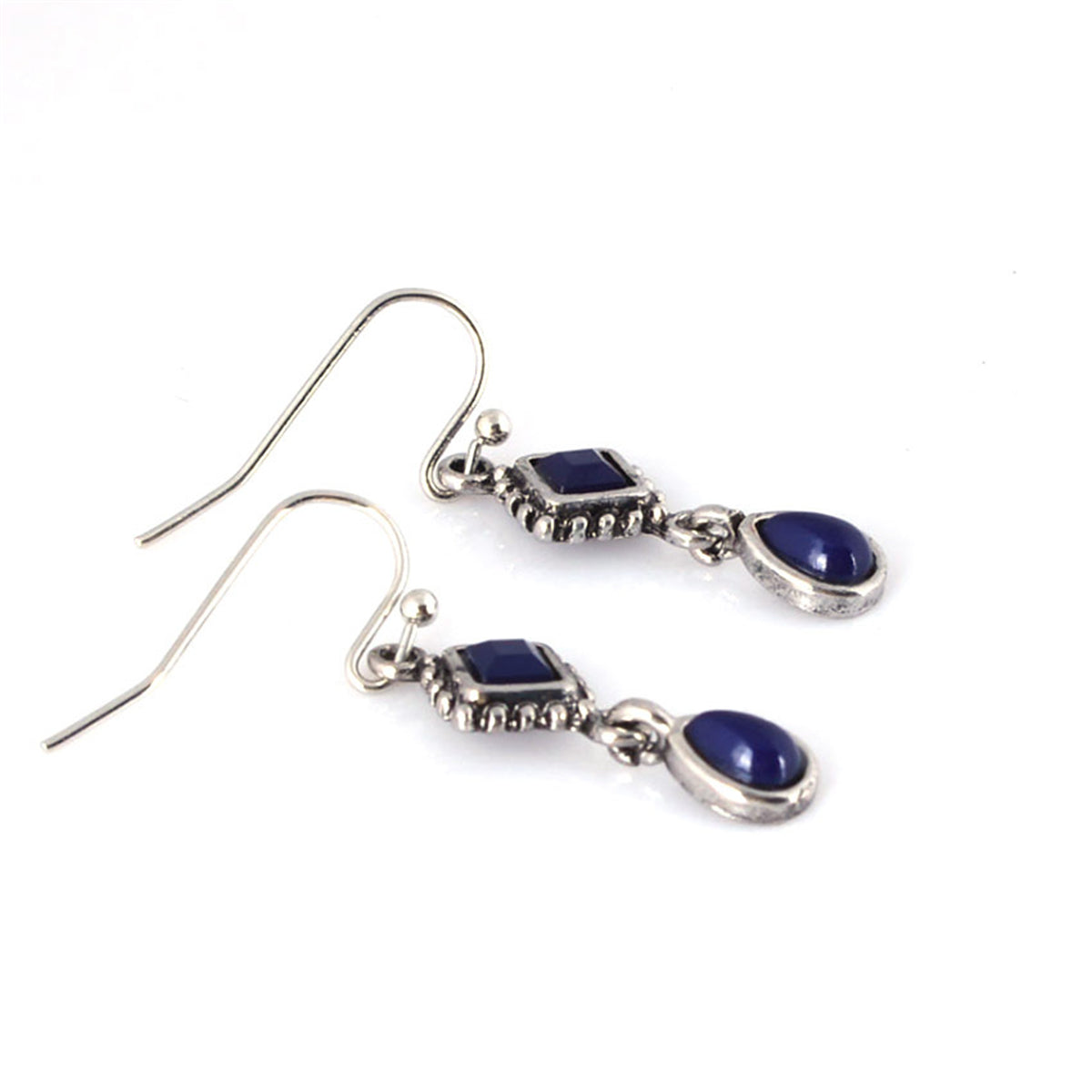 Dark Blue Crystal & Silver-Plated Princess Drop Earrings
