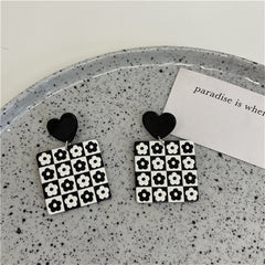 Black Acrylic Heart & Flower Earrings