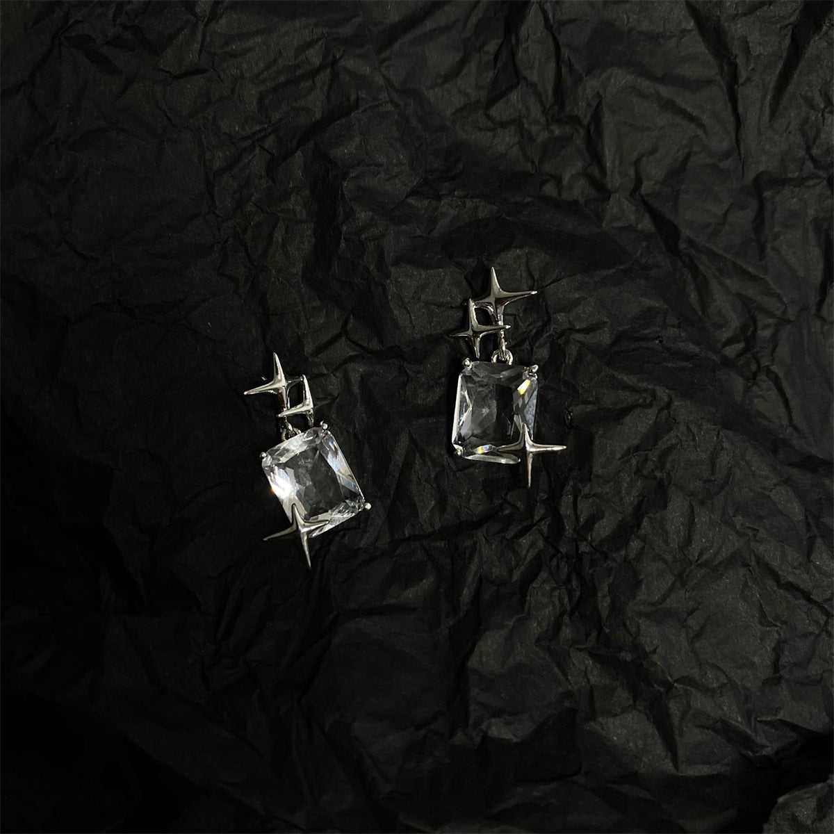 Crystal & Silver-Plated Star Cluster Drop Earrings