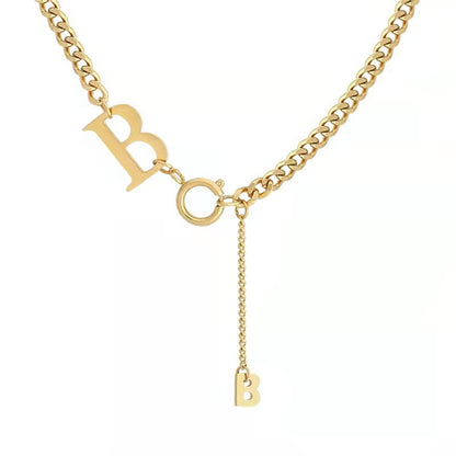 18K Gold-Plated 'B' Drop Necklace, gold pendant necklace for women, dainty minimalist design, side view
