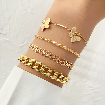 18K Gold-Plated Butterfly Station Bracelet Set, jewelry gift sets for women, elegant gift for her, front view