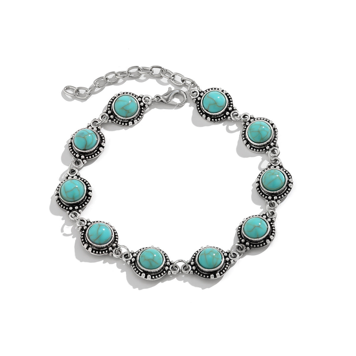 Turqouise & Silvertone Round Stations Anklet - Street Region