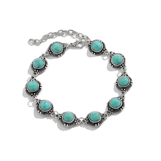 Turqouise & Silvertone Round Stations Anklet - Street Region