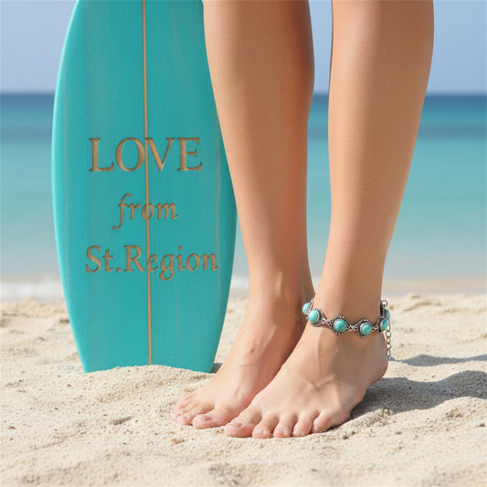 Turqouise & Silvertone Round Stations Anklet - Street Region