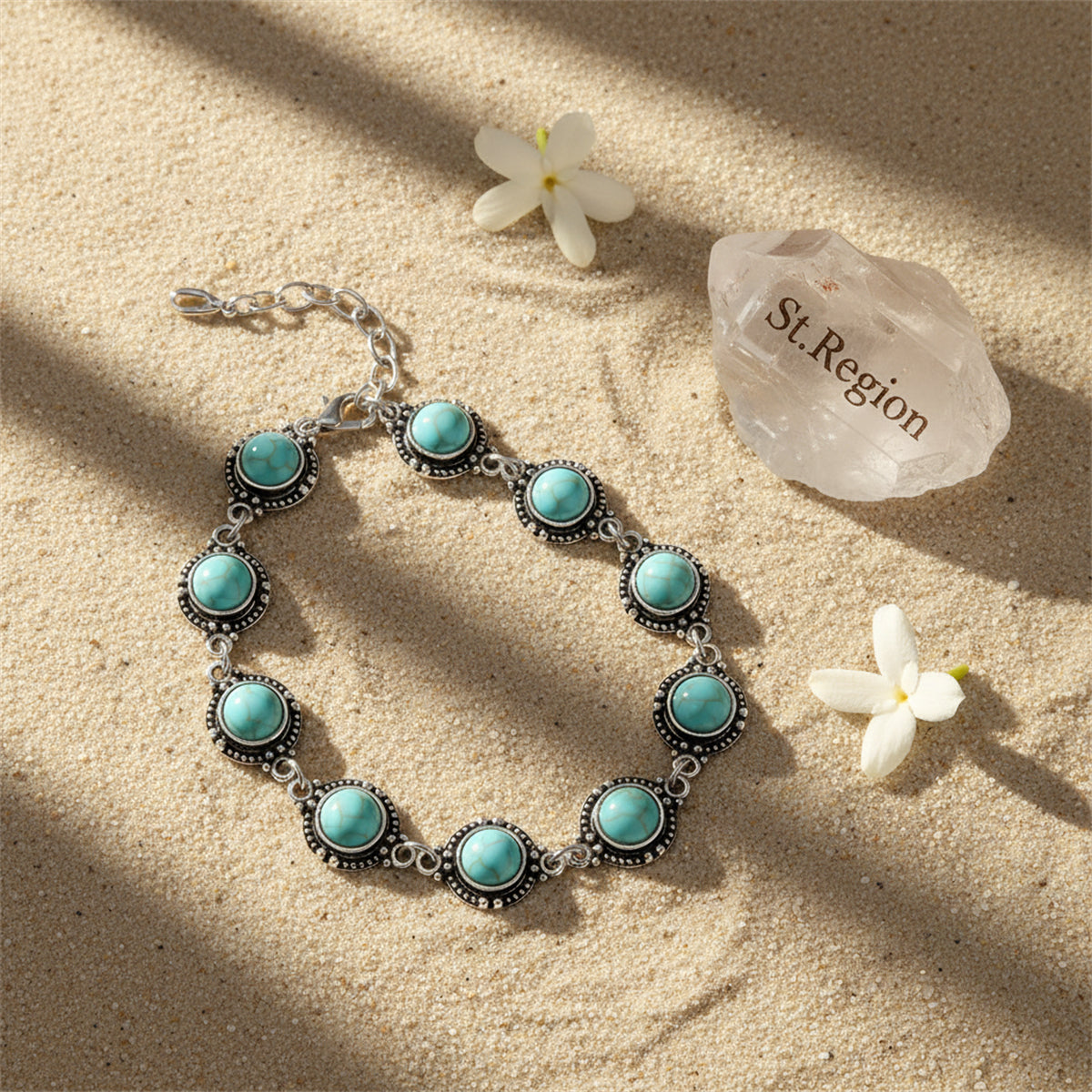 Turqouise & Silvertone Round Stations Anklet - Street Region