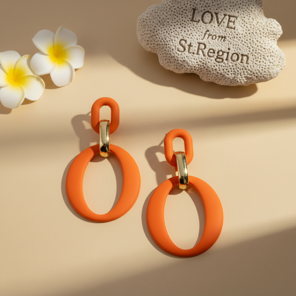 Orange Enamel & 18K Gold-Plated Openwork Oval Drop Earrings - Street Region
