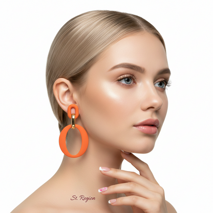Orange Enamel & 18K Gold-Plated Openwork Oval Drop Earrings - Street Region