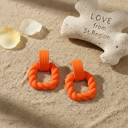 Orange Resin & Silver-Plated Twine Square Drop Earrings - Street Region